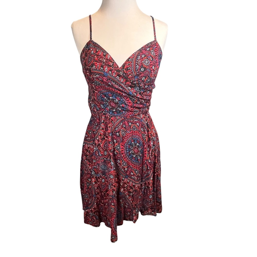 Abercrombie Paisley Viscose Smocked Mini Dress Adjustable Straps Small